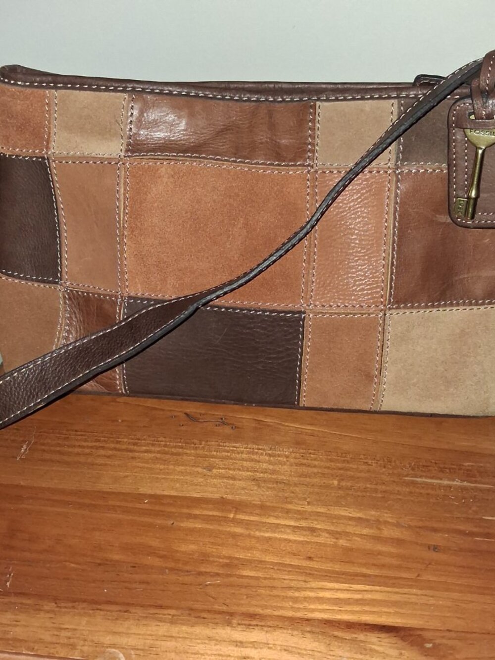 VTG Fossil Patchwork Leather Shoulder Bag - Earth Tones - Picture 2 of 6